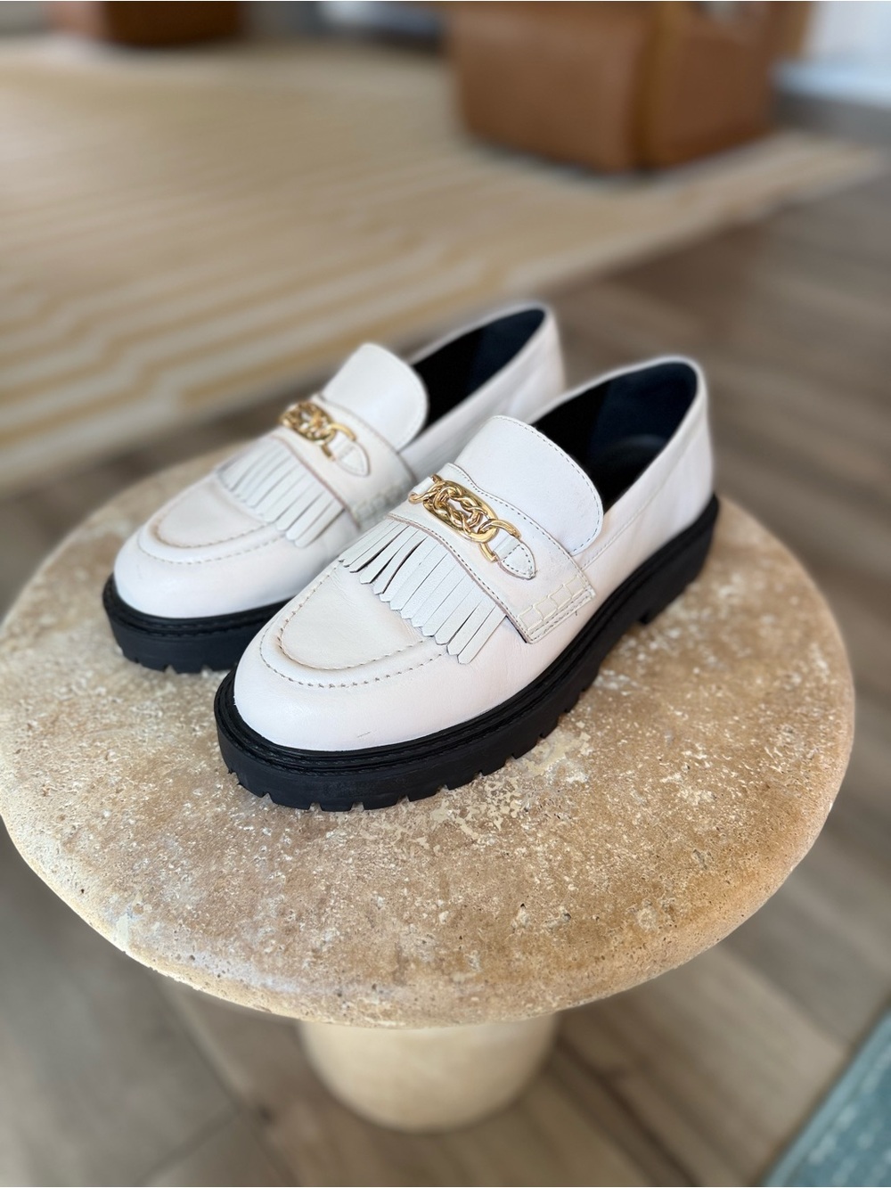 Arezzo Leather Fringe Chain Loafer for Women